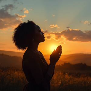 black women praying sunset